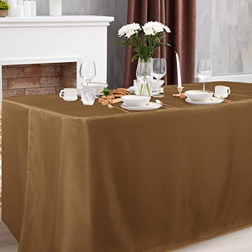 2 Pack 8ft Tablecloths for Rectangle Tables, Coffee in 8FT | 2 Pack in Light Coffee, alternate view 2