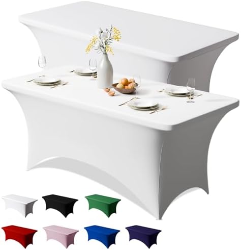 2 Pack 8FT White Spandex Table Cloth 96 x 30 Inch in 96 x 30 Inch