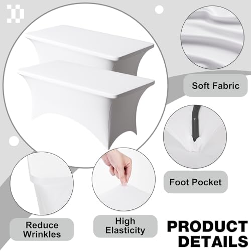 2 Pack 8FT White Spandex Table Cloth 96 x 30 Inch in 96 x 30 Inch, alternate view 3