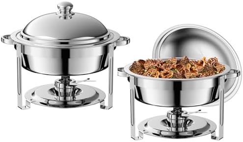 2 Pack 8QT Round Chafing Dish for Buffet Set with Lids, Silver in Silver