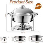 2 Pack 8QT Round Chafing Dish for Buffet Set with Lids, Silver in Silver, alternate view 3