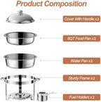 2 Pack 8QT Round Chafing Dish for Buffet Set with Lids, Silver in Silver, alternate view 4