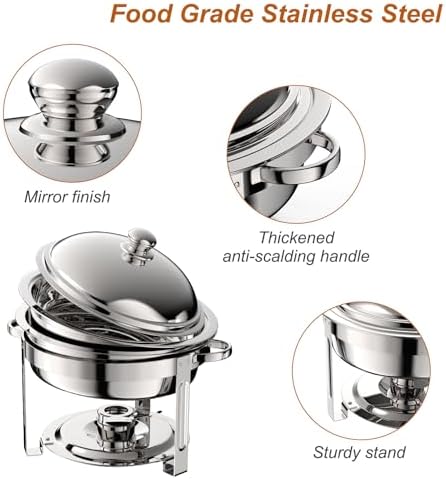2 Pack 8QT Round Chafing Dish for Buffet Set with Lids, Silver in Silver, alternate view 6