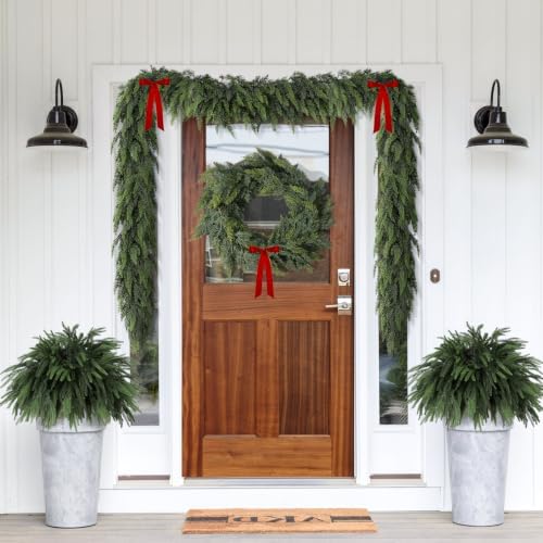 2 Pack 9 Ft Christmas Cedar Garland, Real Touch Soft Greenery Mantel Decor, alternate view 3