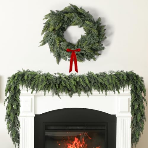 2 Pack 9 Ft Christmas Cedar Garland, Real Touch Soft Greenery Mantel Decor, alternate view 6