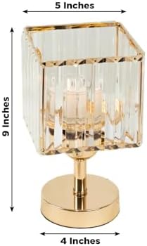 2-Pack 9" Gold Square Hurricane Candle Holders, Crystal Pendant Pillar Votive Stand for Modern Wedding, alternate view 2