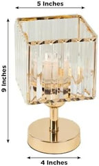 2-Pack 9" Gold Square Hurricane Candle Holders, Crystal Pendant Pillar Votive Stand for Modern Wedding, alternate view 2