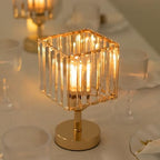 2-Pack 9" Gold Square Hurricane Candle Holders, Crystal Pendant Pillar Votive Stand for Modern Wedding, alternate view 4