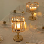 2-Pack 9" Gold Square Hurricane Candle Holders, Crystal Pendant Pillar Votive Stand for Modern Wedding, alternate view 5