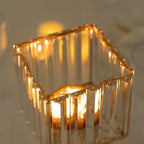 2-Pack 9" Gold Square Hurricane Candle Holders, Crystal Pendant Pillar Votive Stand for Modern Wedding, alternate view 6