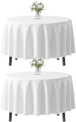 2 Pack 90 Inch Tablecloths Round White Table Cover in White