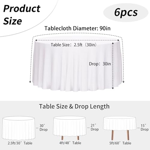2 Pack 90 Inch Tablecloths Round White Table Cover in White, alternate view 3