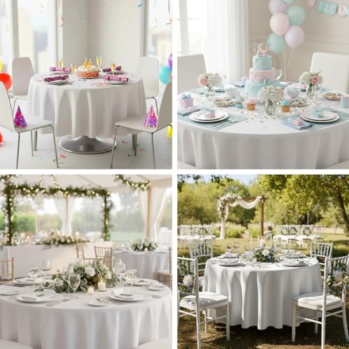 2 Pack 90 Inch Tablecloths Round White Table Cover in White, alternate view 7