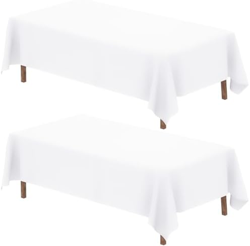 2 Pack 90 x 132 Inch Tablecloths Rectangle White Table Cover in 90 x 132 Inch in White