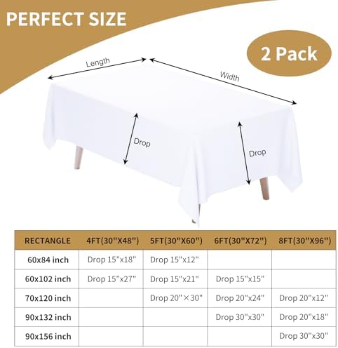2 Pack 90 x 132 Inch Tablecloths Rectangle White Table Cover in 90 x 132 Inch in White, alternate view 3