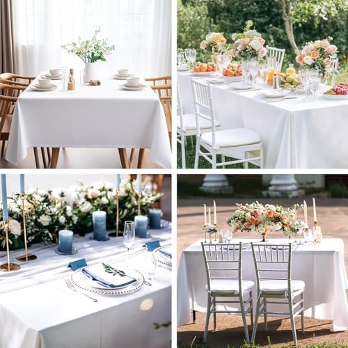 2 Pack 90 x 132 Inch Tablecloths Rectangle White Table Cover in 90 x 132 Inch in White, alternate view 7