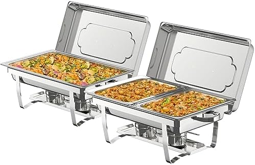 2 Pack 9QT Rectangle Stainless Steel Chafing Dish Buffet Set in Silver