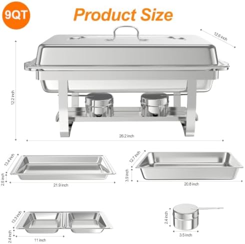 2 Pack 9QT Rectangle Stainless Steel Chafing Dish Buffet Set in Silver, alternate view 2