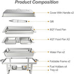 2 Pack 9QT Rectangle Stainless Steel Chafing Dish Buffet Set in Silver, alternate view 4