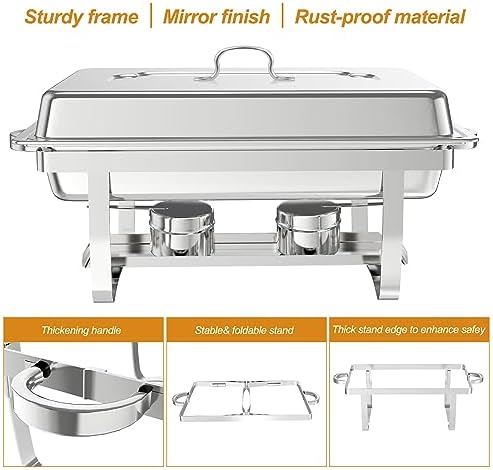 2 Pack 9QT Rectangle Stainless Steel Chafing Dish Buffet Set in Silver, alternate view 5