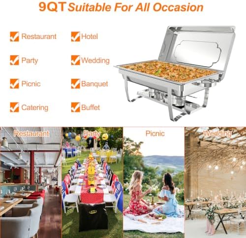 2 Pack 9QT Rectangle Stainless Steel Chafing Dish Buffet Set in Silver, alternate view 6