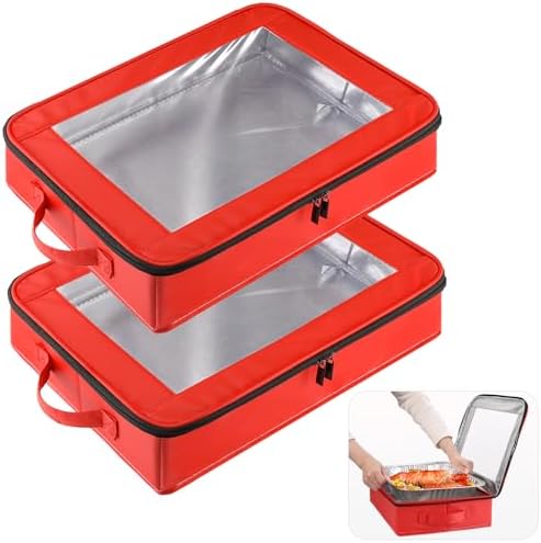 2 Pack 9x13 in Foil Pan Carrier with Lid, Stackable Foil Pan Holder