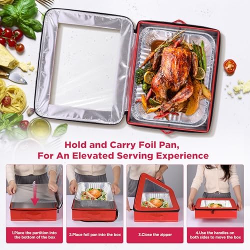 2 Pack 9x13 in Foil Pan Carrier with Lid, Stackable Foil Pan Holder, alternate view 2
