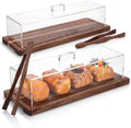 2 Pack Acacia Rectangle Cake Stand with Acrylic Lids, Walnut in Walnut
