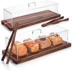 2 Pack Acacia Rectangle Cake Stand with Acrylic Lids, Walnut in Walnut