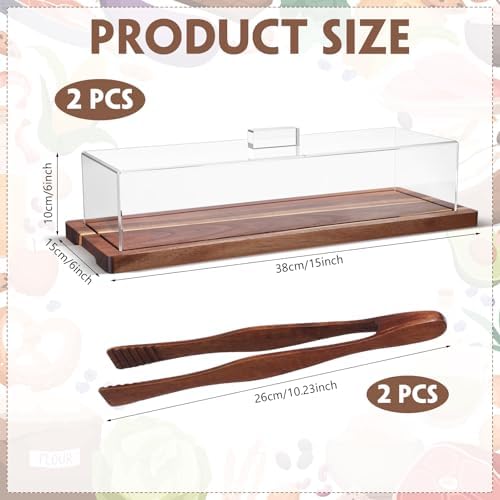 2 Pack Acacia Rectangle Cake Stand with Acrylic Lids, Walnut in Walnut, alternate view 2