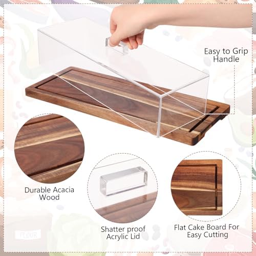 2 Pack Acacia Rectangle Cake Stand with Acrylic Lids, Walnut in Walnut, alternate view 4