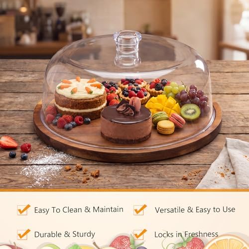 2 Pack Acacia Wood Cake Stand Serving Tray with Acrylic Lid, Charcuterie Table Display Set, 12 x 12 Inches, alternate view 4