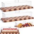 2 Pack Acacia Wood Checkerboard Cake Stand Serving Tray with Acrylic Lid, 15 x 6 x 4 Inches Charcuterie Table