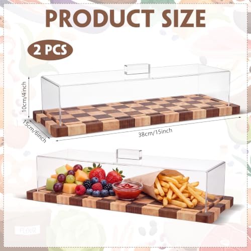 2 Pack Acacia Wood Checkerboard Cake Stand Serving Tray with Acrylic Lid, 15 x 6 x 4 Inches Charcuterie Table, alternate view