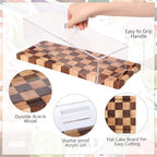 2 Pack Acacia Wood Checkerboard Cake Stand Serving Tray with Acrylic Lid, 15 x 6 x 4 Inches Charcuterie Table, alternate view