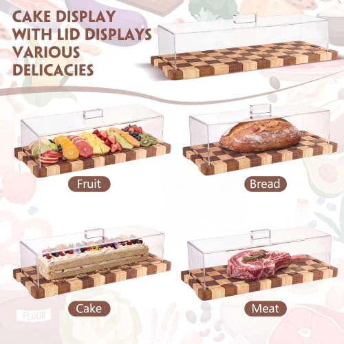 2 Pack Acacia Wood Checkerboard Cake Stand Serving Tray with Acrylic Lid, 15 x 6 x 4 Inches Charcuterie Table, alternate view