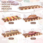 2 Pack Acacia Wood Checkerboard Cake Stand Serving Tray with Acrylic Lid, 15 x 6 x 4 Inches Charcuterie Table, alternate view