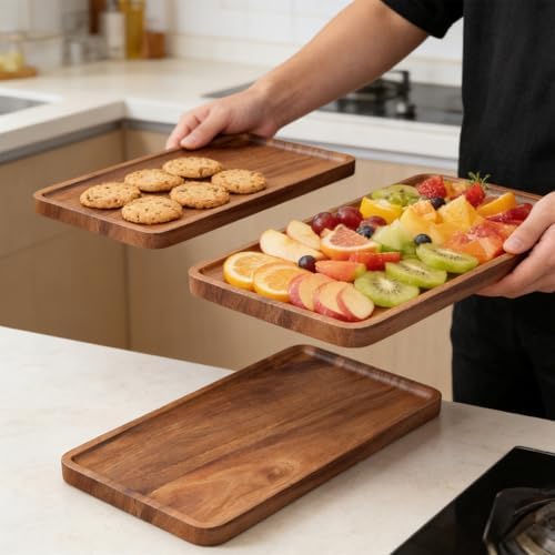 2 Pack Acacia Wood Serving Tray,11.8x5.9 Inch Trays, Home Decor in 11.8x5.9 Inch in Brown, alternate view 5
