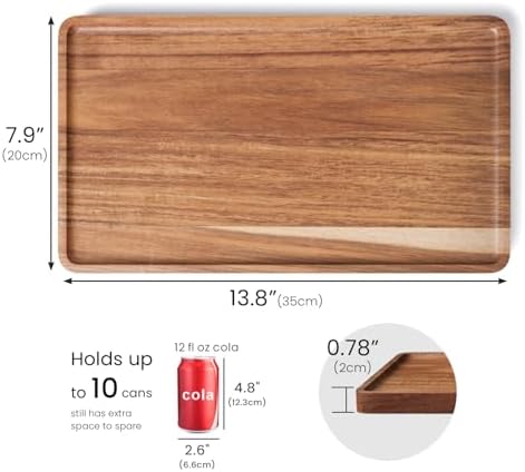 2 Pack Acacia Wood Serving Tray,13.8x7.9 Inch Trays, Home Decor in 13.8x7.9 Inch in Brown, alternate view 3