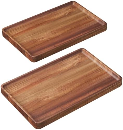 2 Pack Acacia Wood Serving Tray,15.8x9.8 Inch Trays, Home Decor in 15.8x9.8 Inch in Brown