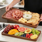 2 Pack Acacia Wood Serving Tray,15.8x9.8 Inch Trays, Home Decor in 15.8x9.8 Inch in Brown, alternate view 2