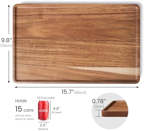 2 Pack Acacia Wood Serving Tray,15.8x9.8 Inch Trays, Home Decor in 15.8x9.8 Inch in Brown, alternate view 3