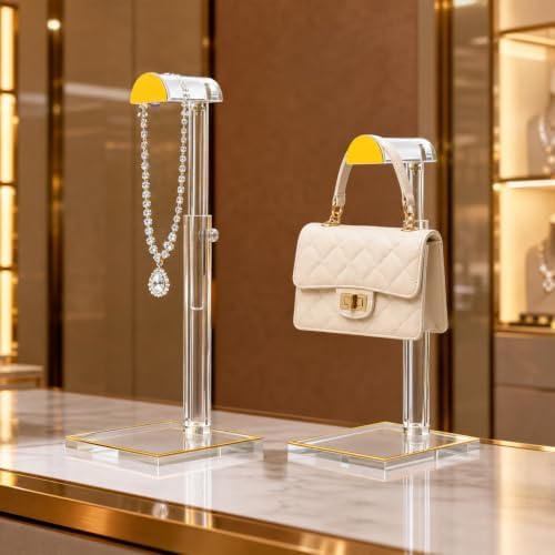 2 Pack Acrylic Purse Display Stand, Adjustable Handbag Holder for Display in Clear, alternate view 2