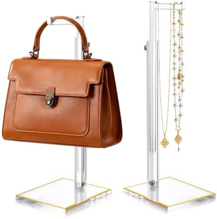 2-Pack Acrylic Purse Display Stands, 14"-24" Adjustable Handbag Holder in Clear
