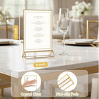 2 Pack Acrylic Sign Holder 5 x 7, Double Sided Gold Picture Frame Stand up Table Top Sign Holders, Clear Display, alternate