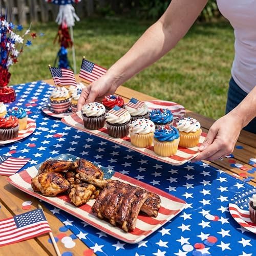 2-Pack American Flag Serving Platter 15-inch, Trays for Serving Food in 4th of July Red White Blue Star, alternate view 2