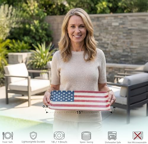 2-Pack American Flag Serving Platter 15-inch, Trays for Serving Food in 4th of July Red White Blue Star, alternate view 4