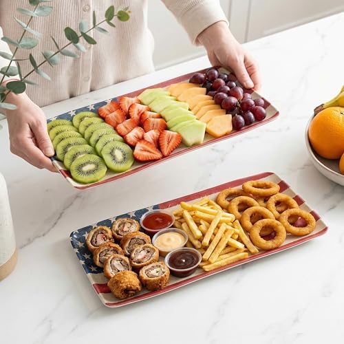 2-Pack American Flag Serving Platter 15-inch, Trays for Serving Food in 4th of July Red White Blue Star, alternate view 6