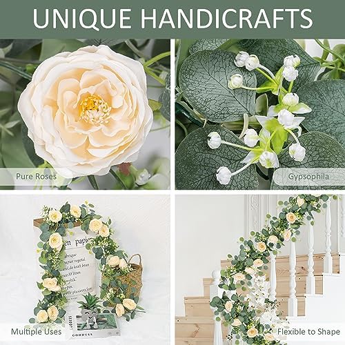 2 Pack Artificial Eucalyptus Flower Garland with Champagne Roses, alternate view 4