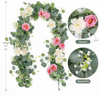 2 Pack Artificial Eucalyptus Flower Garland with Pink White Roses, alternate view 2